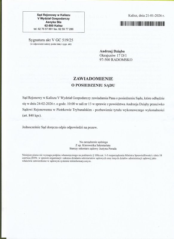 Zawiadomienie z sądu